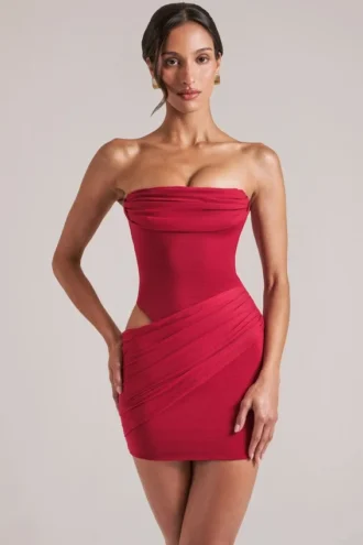 Vestito corto aderente a fascia Veda in rosso ciliegia