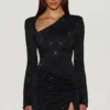 Vestito corto aderente asimmetrico con decorazioni Nevina in nero