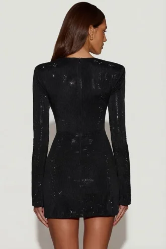 Vestito corto aderente asimmetrico con decorazioni Nevina in nero