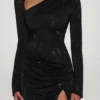 Vestito corto aderente asimmetrico con decorazioni Nevina in nero