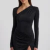 Vestito corto aderente asimmetrico con decorazioni Nevina in nero