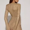 Vestito corto aderente asimmetrico con decorazioni Nevina in oro