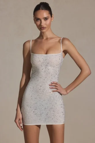 Vestito corto aderente con decorazioni Aellin in bianco