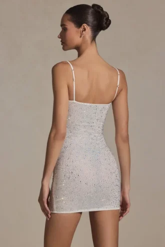 Vestito corto aderente con decorazioni Aellin in bianco