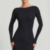 Vestito corto aderente con schiena scoperta Lyla in Modal, colore nero Vestito corto aderente con schiena scoperta Lyla in Modal, colore nero