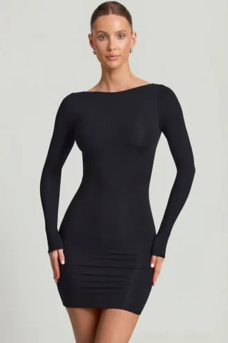 Vestito corto aderente con schiena scoperta Lyla in Modal, colore nero