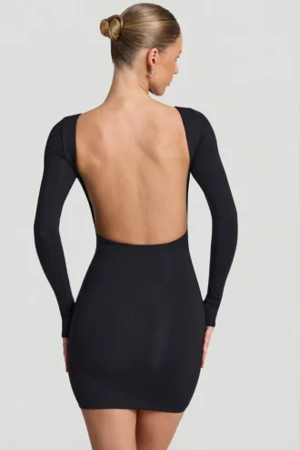 Vestito corto aderente con schiena scoperta Lyla in Modal, colore nero