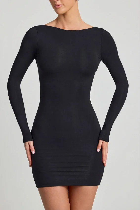 Vestito corto aderente con schiena scoperta Lyla in Modal, colore nero Vestito corto aderente con schiena scoperta Lyla in Modal, colore nero