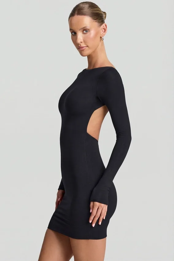 Vestito corto aderente con schiena scoperta Lyla in Modal, colore nero Vestito corto aderente con schiena scoperta Lyla in Modal, colore nero