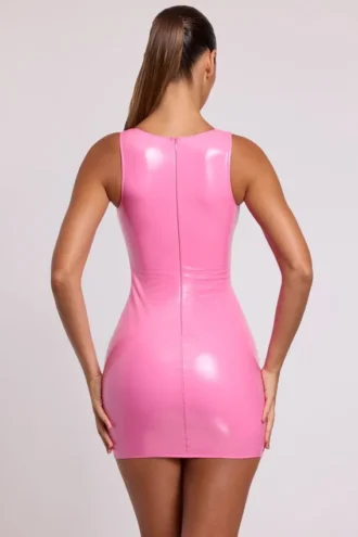 Vestito corto aderente con scollo a V in vinile Allani, colore rosa