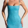 Vestito corto aderente decorato Aellin in blu acquamarina