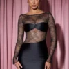 Vestito corto aderente drappeggiato con inserti in pizzo a maniche lunghe Eliette in nero Vestito corto aderente drappeggiato con inserti in pizzo a maniche lunghe Eliette in nero