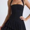 Vestito corto asimmetrico a strati con scollo all’americana Rosaria in nero