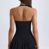Vestito corto asimmetrico a strati con scollo all’americana Rosaria in nero