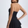 Vestito corto asimmetrico a strati con scollo all’americana Rosaria in nero