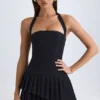 Vestito corto asimmetrico a strati con scollo all’americana Rosaria in nero