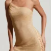 Vestito corto asimmetrico con decorazioni Kylie in oro