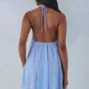 Vestito corto babydoll con scollo all’americana Evania con stampa a pois blu