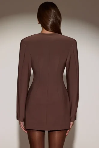 Vestito corto blazer monopetto Azelie in marrone cioccolato