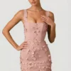 Vestito corto Briar con applicazioni ricamate in rosa antico Vestito corto Briar con applicazioni ricamate in rosa antico