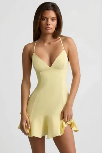 Vestito corto con allacciatura e vita bassa Daria in giallo
