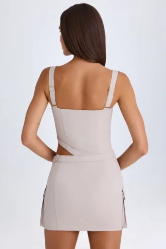 Vestito corto con cintura e cut-out Acadia in color tortora