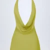 Vestito corto con collo a cappuccio e schiena scoperta Iona in verde oliva
