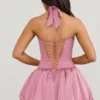 Vestito corto con corpetto allacciato sul collo all’americana e orlo a palloncino Ludmila in malva Vestito corto con corpetto allacciato sul collo all’americana e orlo a palloncino Ludmila in malva