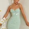 Vestito corto con corsetto decorato Constance in color salvia