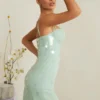 Vestito corto con corsetto decorato Constance in color salvia