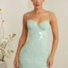 Vestito corto con corsetto decorato Constance in color salvia