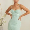 Vestito corto con corsetto decorato Constance in color salvia