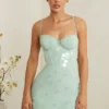Vestito corto con corsetto decorato Constance in color salvia