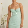 Vestito corto con corsetto decorato Constance in color salvia