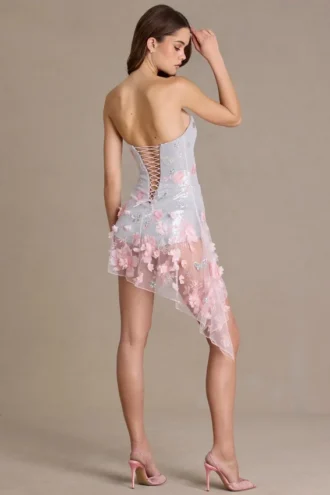 Vestito corto con corsetto in tulle decorato Colette in rosa confetto