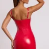 Vestito corto con corsetto in vinile e ferretti Ambrose in rosso fuoco Vestito corto con corsetto in vinile e ferretti Ambrose in rosso fuoco