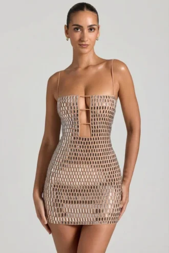 Vestito corto con cut-out decorato Alanni in color miele