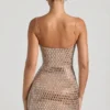 Vestito corto con cut-out decorato Alanni in color miele Vestito corto con cut-out decorato Alanni in color miele
