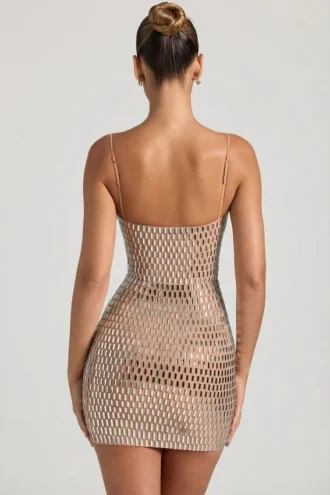 Vestito corto con cut-out decorato Alanni in color miele