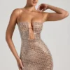 Vestito corto con cut-out decorato Alanni in color miele Vestito corto con cut-out decorato Alanni in color miele