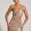 Vestito corto con cut-out decorato Ayleen in color mandorla Vestito corto con cut-out decorato Ayleen in color mandorla