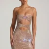 Vestito corto con cut-out decorato Ayleen in color mandorla Vestito corto con cut-out decorato Ayleen in color mandorla