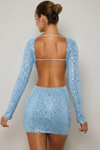 Vestito corto con cut-out decorato Marva in azzurro