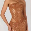 Vestito corto con cut-out decorato Rania in bronzo Vestito corto con cut-out decorato Rania in bronzo