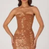 Vestito corto con cut-out decorato Rania in bronzo Vestito corto con cut-out decorato Rania in bronzo