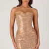 Vestito corto con cut-out decorato Rania in oro Vestito corto con cut-out decorato Rania in oro