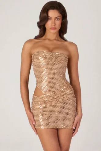 Vestito corto con cut-out decorato Rania in oro