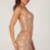 Vestito corto con cut-out decorato Rania in oro Vestito corto con cut-out decorato Rania in oro