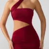 Vestito corto con cut-out e ruches in jersey elasticizzato Shyla, colore rubino Vestito corto con cut-out e ruches in jersey elasticizzato Shyla, colore rubino