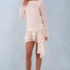 Vestito corto con maniche lunghe e schiena scoperta Cendria con stampa a pois color avorio Vestito corto con maniche lunghe e schiena scoperta Cendria con stampa a pois color avorio